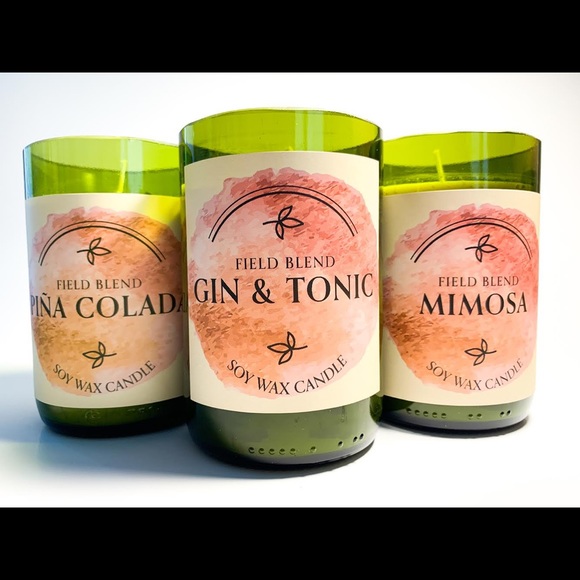 Recycled Wine Bottle Soy Wax Candle (Piña Colada) - Picture 5 of 5